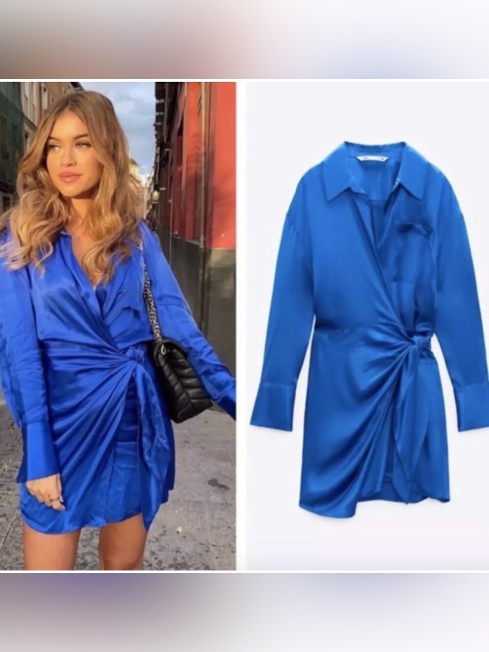 Zara Satin Wrap Blue Mini Dress SZ M used once